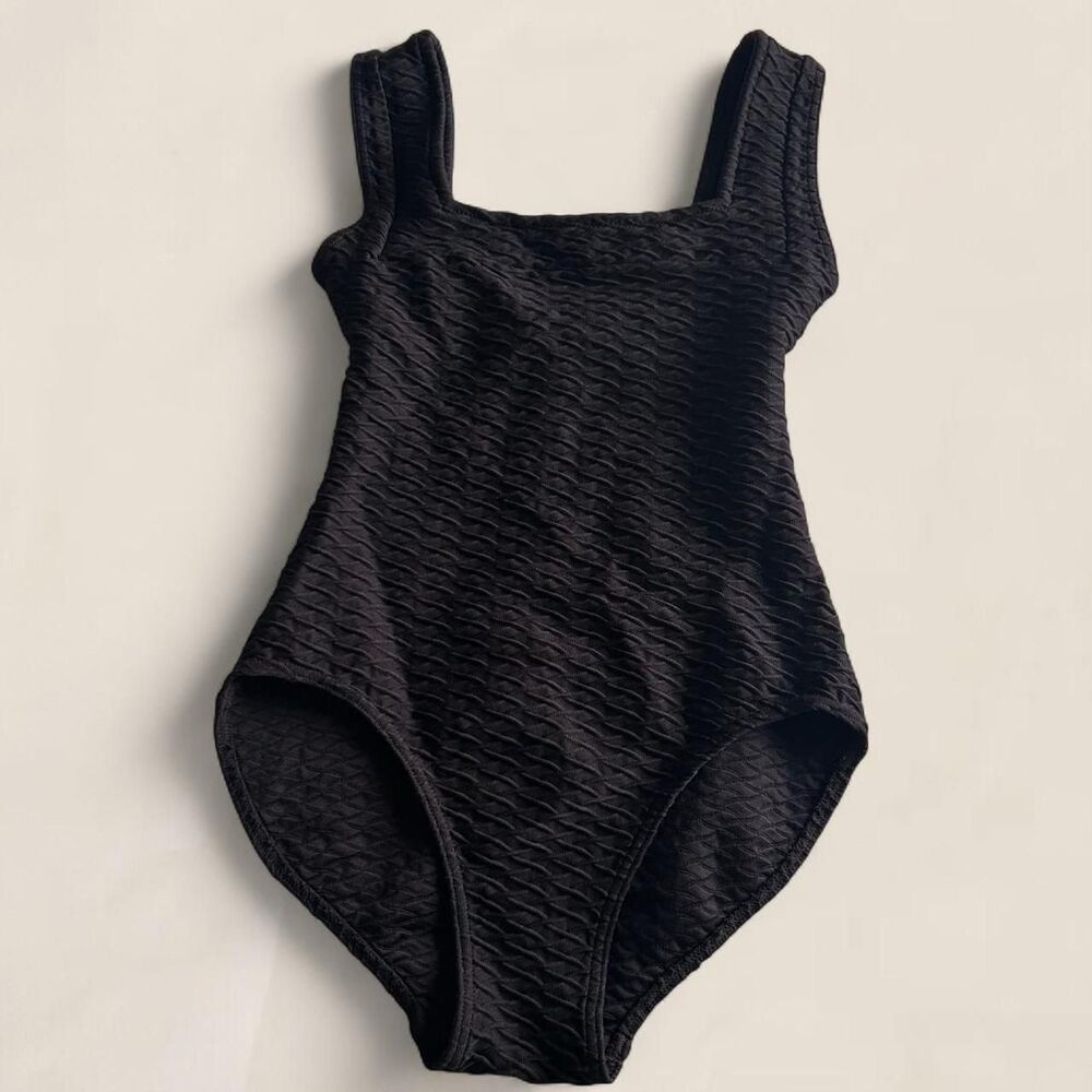 Paula beachwear swordfish black square neck knit one piece swimsuit bikini S